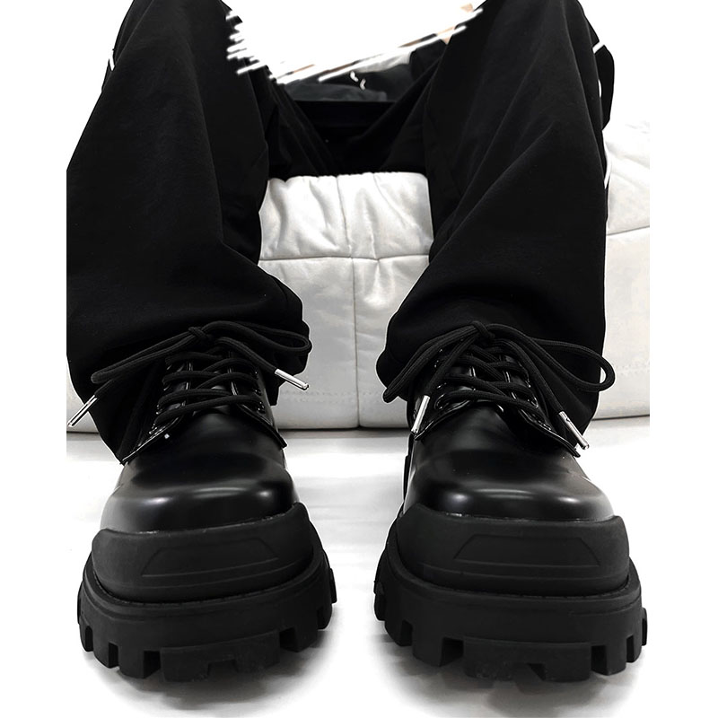 Men's Black Thick-Soled Derby Shoes, Cleanfit Leather, British Style Formal Footwear for Commuting, Classic Big-Toe Design Men's Black Thick-Soled Derby Shoes, Cleanfit Leather, British Style Formal Footwear for Commuting, Classic Big-Toe Design