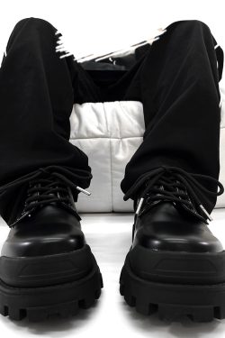 Men's Black Thick-Soled Derby Shoes, Cleanfit Leather, British Style Formal Footwear for Commuting, Classic Big-Toe Design