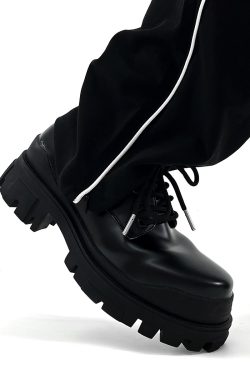 Men's Black Thick-Soled Derby Shoes, Cleanfit Leather, British Style Formal Footwear for Commuting, Classic Big-Toe Design