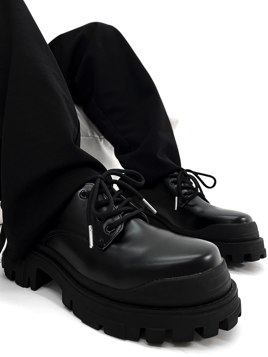 Men's Black Thick-Soled Derby Shoes, Cleanfit Leather, British Style Formal Footwear for Commuting, Classic Big-Toe Design Men's Black Thick-Soled Derby Shoes, Cleanfit Leather, British Style Formal Footwear for Commuting, Classic Big-Toe Design