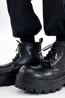Men's Black Thick-Soled Martin Boots - Trendy Height-Increasing Motorcycle Style, Japanese Retro Big-Toe Short Work Boots