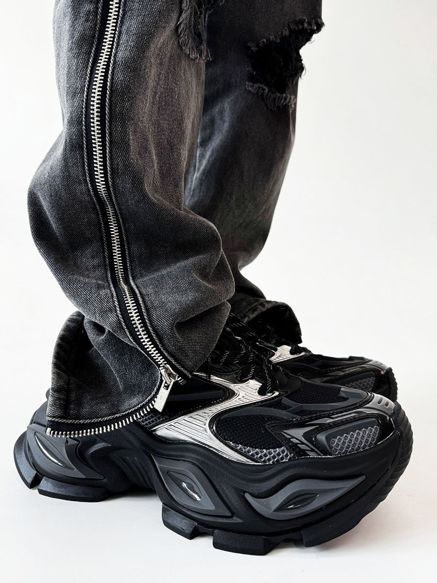 Men's Black Thick-Soled Warrior Dad Shoes - Height-Increasing Heterochromatic Cat-Eye Design, High Street Fashion, Trendy Couple Style Men's Black Thick-Soled Warrior Dad Shoes - Height-Increasing Heterochromatic Cat-Eye Design, High Street Fashion, Trendy Couple Style