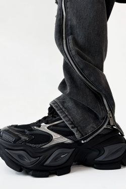 Men's Black Thick-Soled Warrior Dad Shoes - Height-Increasing Heterochromatic Cat-Eye Design, High Street Fashion, Trendy Couple Style