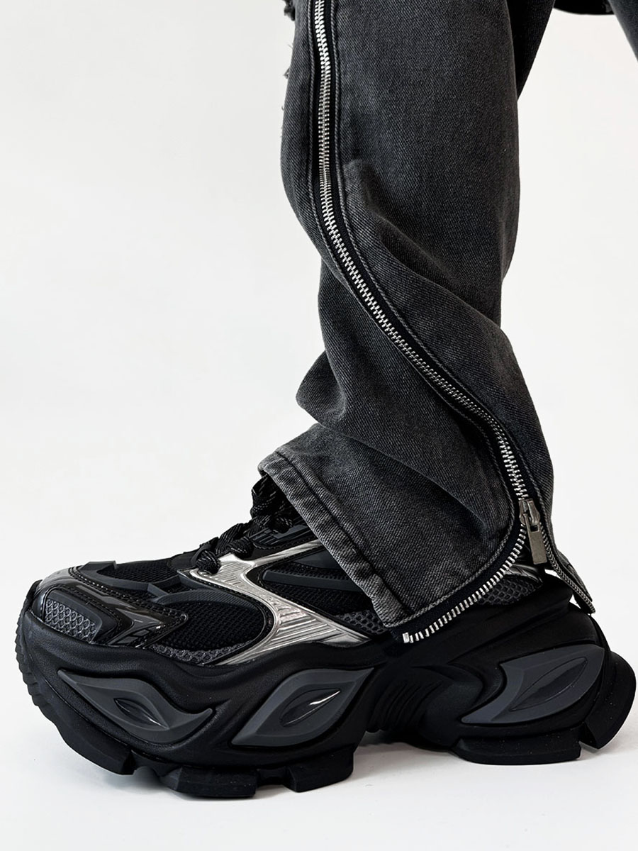 Men's Black Thick-Soled Warrior Dad Shoes - Height-Increasing Heterochromatic Cat-Eye Design, High Street Fashion, Trendy Couple Style Men's Black Thick-Soled Warrior Dad Shoes - Height-Increasing Heterochromatic Cat-Eye Design, High Street Fashion, Trendy Couple Style