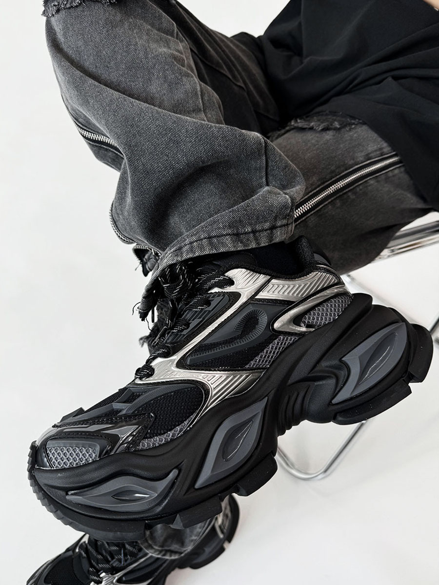 Men's Black Thick-Soled Warrior Dad Shoes - Height-Increasing Heterochromatic Cat-Eye Design, High Street Fashion, Trendy Couple Style Men's Black Thick-Soled Warrior Dad Shoes - Height-Increasing Heterochromatic Cat-Eye Design, High Street Fashion, Trendy Couple Style