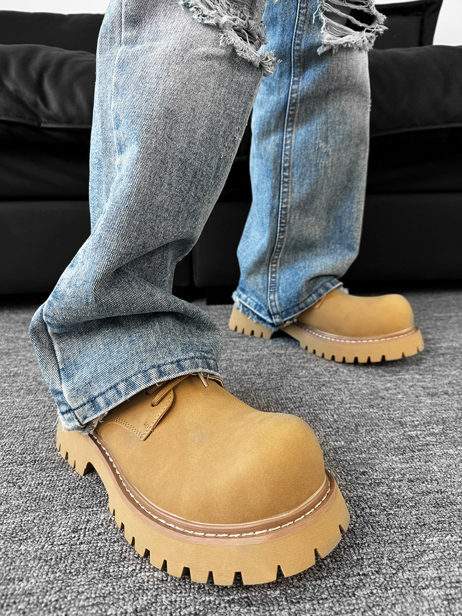 Men's British Retro Round-Toe Derby Shoes - Cleanfit Brown Leather, Thick Sole, Height-Increasing Mickey Design, Trendy Work Style Men's British Retro Round-Toe Derby Shoes - Cleanfit Brown Leather, Thick Sole, Height-Increasing Mickey Design, Trendy Work Style