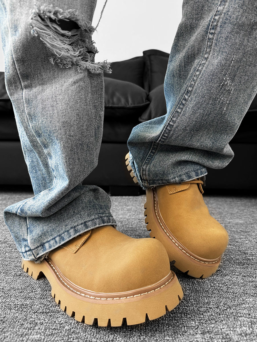 Men's British Retro Round-Toe Derby Shoes - Cleanfit Brown Leather, Thick Sole, Height-Increasing Mickey Design, Trendy Work Style Men's British Retro Round-Toe Derby Shoes - Cleanfit Brown Leather, Thick Sole, Height-Increasing Mickey Design, Trendy Work Style