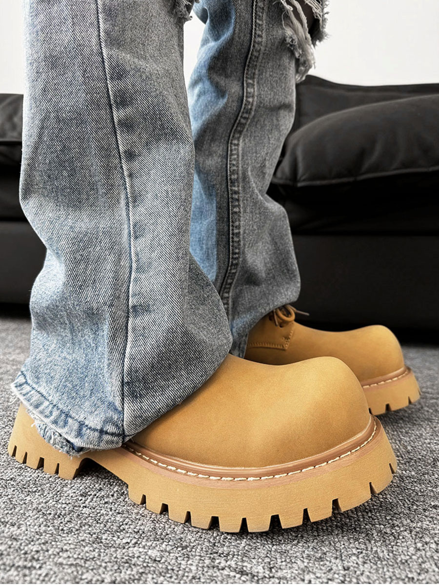 Men's British Retro Round-Toe Derby Shoes - Cleanfit Brown Leather, Thick Sole, Height-Increasing Mickey Design, Trendy Work Style Men's British Retro Round-Toe Derby Shoes - Cleanfit Brown Leather, Thick Sole, Height-Increasing Mickey Design, Trendy Work Style