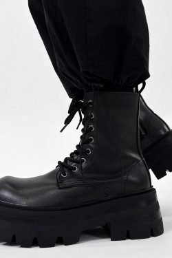 Men's British Style Zipper Chelsea Martin Boots - Height-Increasing Genuine Leather High-Top Thick-Soled Fleece Snow Boots for Autumn & Winter