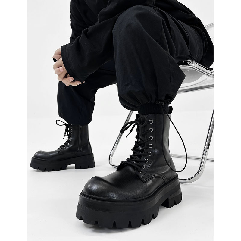 Men's British Style Zipper Chelsea Martin Boots - Height-Increasing Genuine Leather High-Top Thick-Soled Fleece Snow Boots for Autumn & Winter Men's British Style Zipper Chelsea Martin Boots - Height-Increasing Genuine Leather High-Top Thick-Soled Fleece Snow Boots for Autumn & Winter