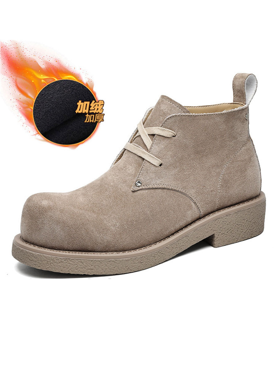 Men's Brown Suede Martin Boots - Round Toe British Style Work Boots for Winter, Big Head Design, Comfortable Derby Shoes Men's Brown Suede Martin Boots - Round Toe British Style Work Boots for Winter, Big Head Design, Comfortable Derby Shoes