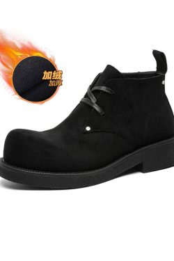 Men's Brown Suede Martin Boots - Round Toe British Style Work Boots for Winter, Big Head Design, Comfortable Derby Shoes