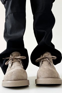 Men's Brown Suede Martin Boots - Round Toe British Style Work Boots for Winter, Big Head Design, Comfortable Derby Shoes