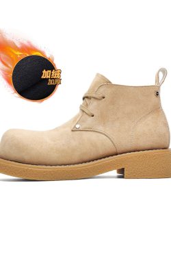 Men's Brown Suede Martin Boots - Round Toe British Style Work Boots for Winter, Big Head Design, Comfortable Derby Shoes