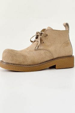 Men's Brown Suede Martin Boots - Round Toe British Style Work Boots for Winter, Big Head Design, Comfortable Derby Shoes