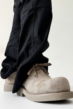 Men's Brown Suede Martin Boots - Round Toe British Style Work Boots for Winter, Big Head Design, Comfortable Derby Shoes