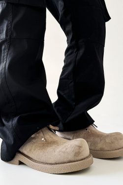 Men's Brown Suede Martin Boots - Round Toe British Style Work Boots for Winter, Big Head Design, Comfortable Derby Shoes