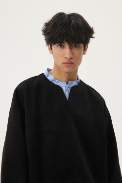 Men's Casual Long-Sleeve Henley T-Shirt, Striped Splicing, Versatile Two-Piece Top, Spring 2025 Fashion, Y2K Inspired