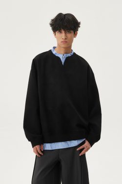 Men's Casual Long-Sleeve Henley T-Shirt, Striped Splicing, Versatile Two-Piece Top, Spring 2025 Fashion, Y2K Inspired