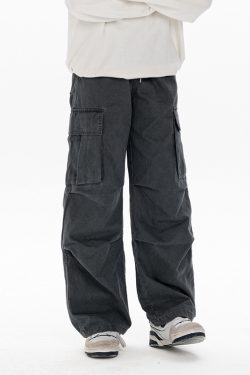Men's Casual Loose Big Pocket Pants - Foldable Design, Straight Leg, Trendy Spring Fashion
