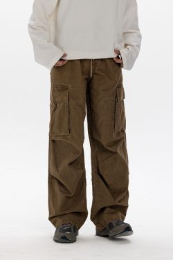 Men's Casual Loose Big Pocket Pants - Foldable Design, Straight Leg, Trendy Spring Fashion