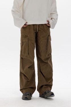 Men's Casual Loose Big Pocket Pants - Foldable Design, Straight Leg, Trendy Spring Fashion