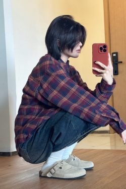 Men's Casual Plaid Long Sleeve Shirt - Versatile Spring Jacket for Couples, Trendy Regular Fit for Everyday Style