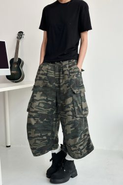 Men's Casual Wide-Leg Camouflage Seven-Point Shorts - Retro American Style Versatile Summer Work Pants