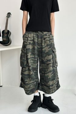 Men's Casual Wide-Leg Camouflage Seven-Point Shorts - Retro American Style Versatile Summer Work Pants