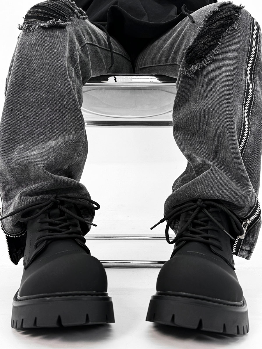 Men's Charcoal Black High-Top Derby Boots - Retro Big Head Martin Style, Matte Leather Mid-Top Shoes Men's Charcoal Black High-Top Derby Boots - Retro Big Head Martin Style, Matte Leather Mid-Top Shoes