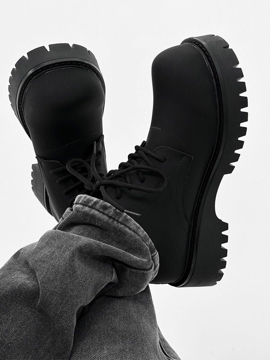 Men's Charcoal Black High-Top Derby Boots - Retro Big Head Martin Style, Matte Leather Mid-Top Shoes Men's Charcoal Black High-Top Derby Boots - Retro Big Head Martin Style, Matte Leather Mid-Top Shoes