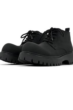 Men's Charcoal Black High-Top Derby Boots - Retro Big Head Martin Style, Matte Leather Mid-Top Shoes