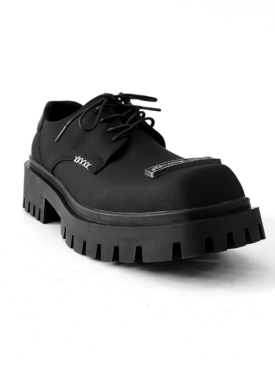 Men's Charcoal Black Square-Toed Derby Shoes, High-End British Design, Thick-Soled Height-Increasing, High Street Style Footwear Men's Charcoal Black Square-Toed Derby Shoes, High-End British Design, Thick-Soled Height-Increasing, High Street Style Footwear