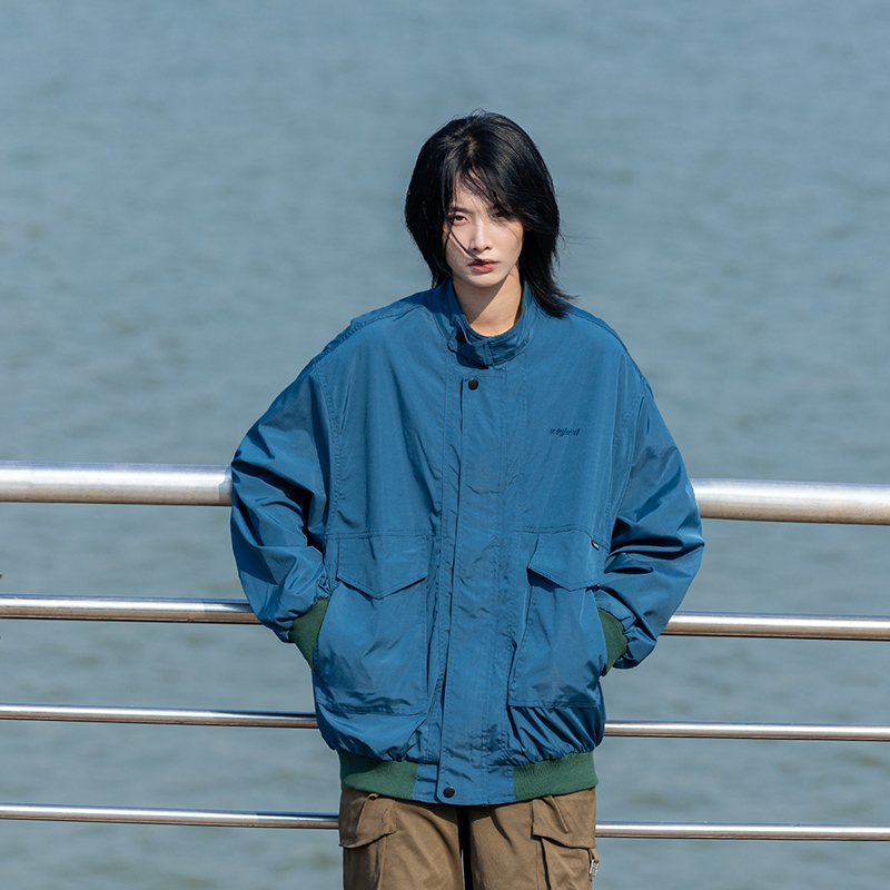 Men's Color Block Stand Collar Jacket - Loose Fit Spring 2025 Couples Outerwear - Trendy Korean Style Men's Color Block Stand Collar Jacket - Loose Fit Spring 2025 Couples Outerwear - Trendy Korean Style