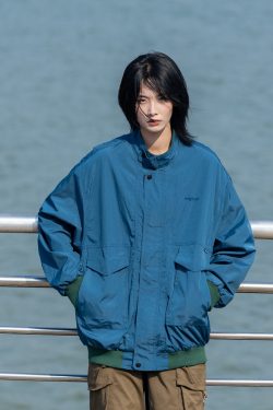 Men's Color Block Stand Collar Jacket - Loose Fit Spring 2025 Couples Outerwear - Trendy Korean Style