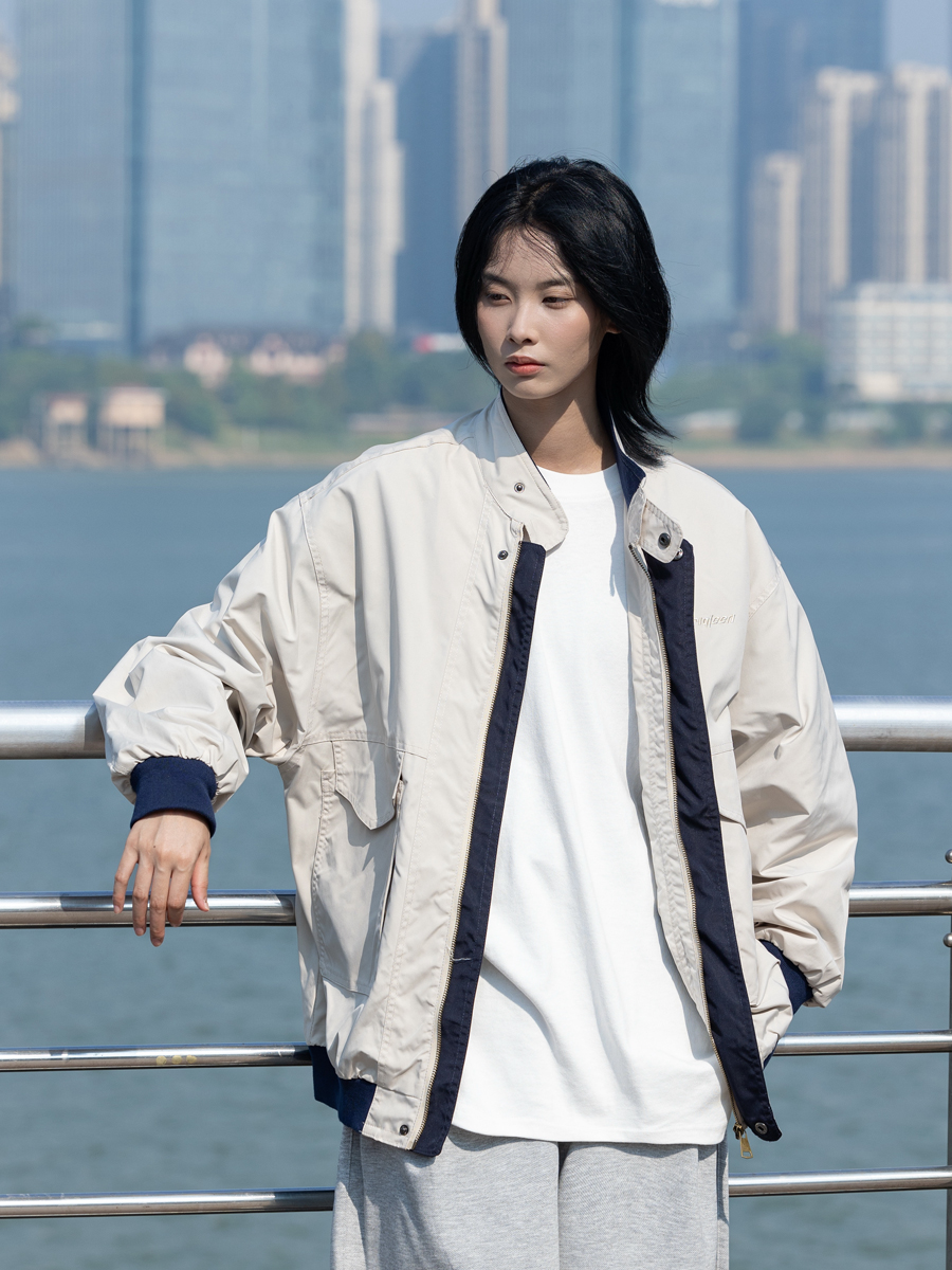 Men's Color Block Stand Collar Jacket - Loose Fit Spring 2025 Couples Outerwear - Trendy Korean Style Men's Color Block Stand Collar Jacket - Loose Fit Spring 2025 Couples Outerwear - Trendy Korean Style