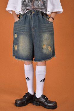 Men's Distressed Vintage Wash Five-Point Shorts - Handmade Cat Scratch Design, Trendy Summer Thin Denim Straight Fit