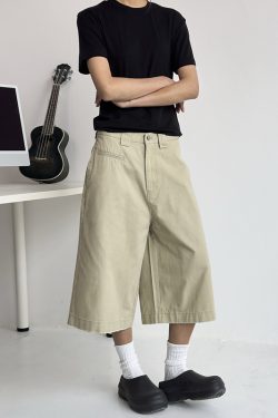 Men's Distressed Work Shorts - American Retro Barn Style, Straight-Cut Seven-Point Pants, Casual Couple's Summer Fashion