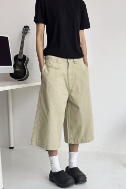 Men's Distressed Work Shorts - American Retro Barn Style, Straight-Cut Seven-Point Pants, Casual Couple's Summer Fashion