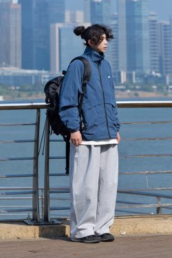 Men's Gray Casual Wide-Leg Sweatpants - Trendy Curved Blade Design for Sports & Everyday Wear, Perfect for Y2K Style