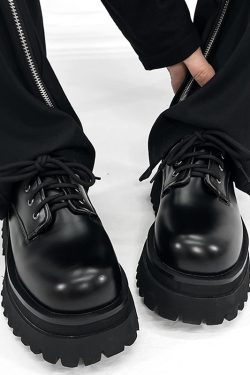 Men's High-End British Style Derby Shoes, Round Toe Leather, Thick-Soled, Height-Increasing, Trendy Formal Footwear