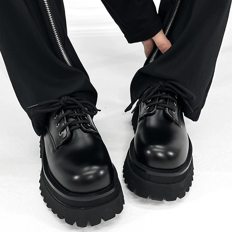 Men's High-End British Style Derby Shoes, Round Toe Leather, Thick-Soled, Height-Increasing, Trendy Formal Footwear Men's High-End British Style Derby Shoes, Round Toe Leather, Thick-Soled, Height-Increasing, Trendy Formal Footwear