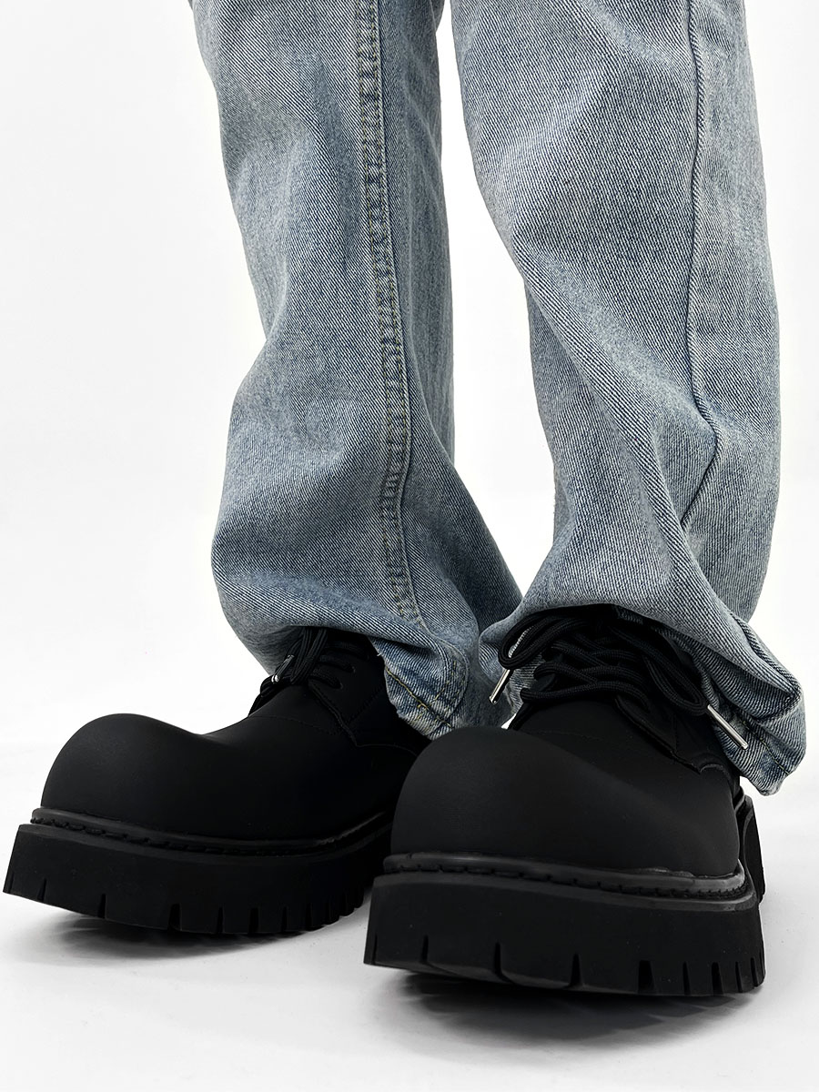 Men's High-End Matte Leather Derby Shoes with Thick Sole, Round Toe, and Big Head Mickey Design - Stylish British Cleanfit Footwear Men's High-End Matte Leather Derby Shoes with Thick Sole, Round Toe, and Big Head Mickey Design - Stylish British Cleanfit Footwear