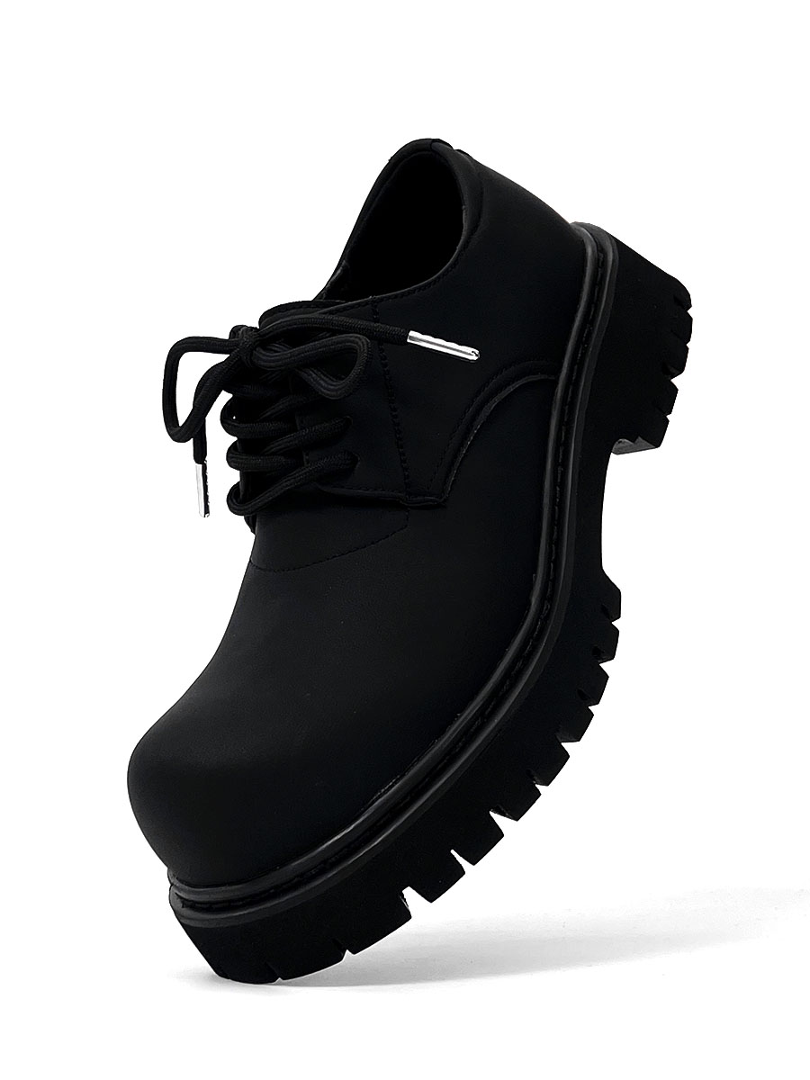 Men's High-End Matte Leather Derby Shoes with Thick Sole, Round Toe, and Big Head Mickey Design - Stylish British Cleanfit Footwear Men's High-End Matte Leather Derby Shoes with Thick Sole, Round Toe, and Big Head Mickey Design - Stylish British Cleanfit Footwear