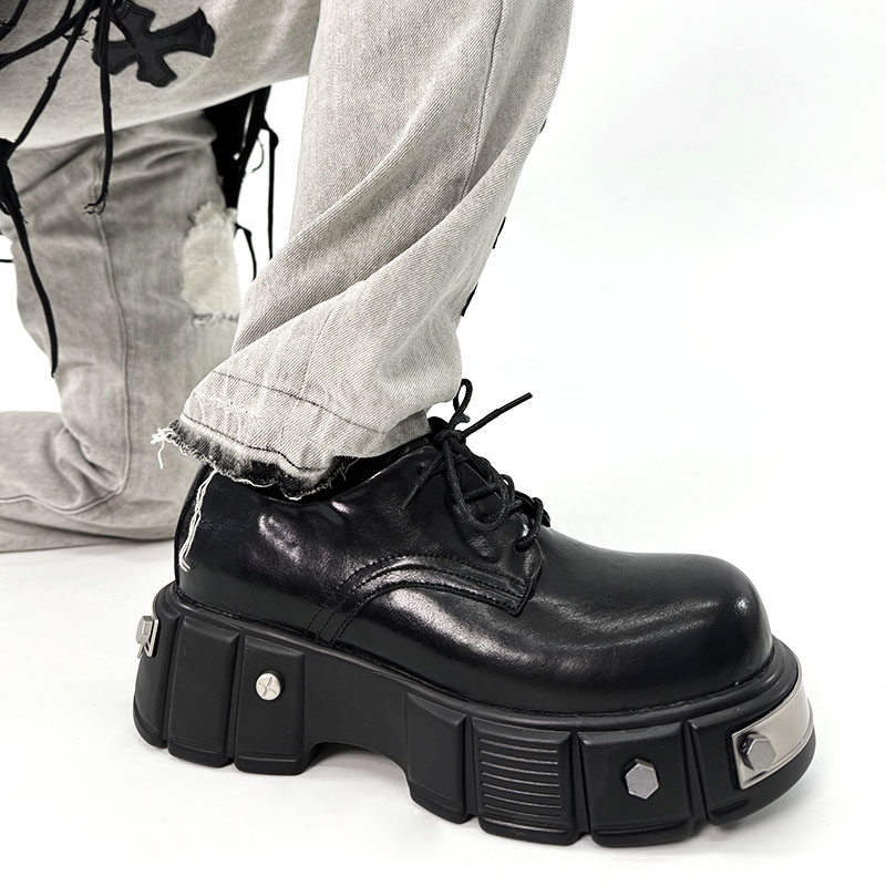 Men's High-End Round-Toe Derby Shoes - Thick-Soled Leather Footwear, Functional British Style, Height-Increasing Design Men's High-End Round-Toe Derby Shoes - Thick-Soled Leather Footwear, Functional British Style, Height-Increasing Design