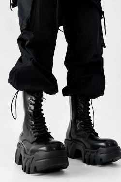 Men's High-Top Zipper Motorcycle Boots - Paris Bulldog Design, Thick-Soled, Height-Increasing, Genuine Leather Cosplay & Work Shoes