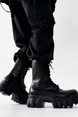 Men's High-Top Zipper Motorcycle Boots - Paris Bulldog Design, Thick-Soled, Height-Increasing, Genuine Leather Cosplay & Work Shoes