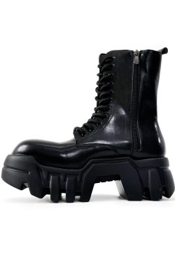 Men's High-Top Zipper Motorcycle Boots - Paris Bulldog Design, Thick-Soled, Height-Increasing, Genuine Leather Cosplay & Work Shoes