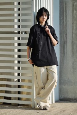 Men's Japanese Minimalist Short-Sleeve T-Shirt with Sewing Embroidery - 320g American Heavyweight Casual Trendy Wear