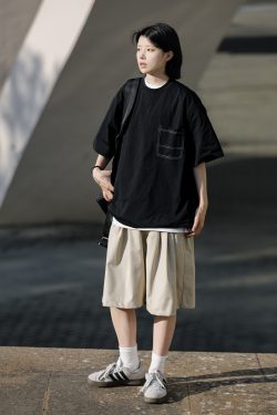 Men's Japanese Retro Summer Loose Shorts - Minimalist Solid Color Five-Point Pants for Trendy Style